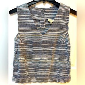 Modcloth Gray Pink Blue Striped Sleeveless Linen blend scalloped hem top